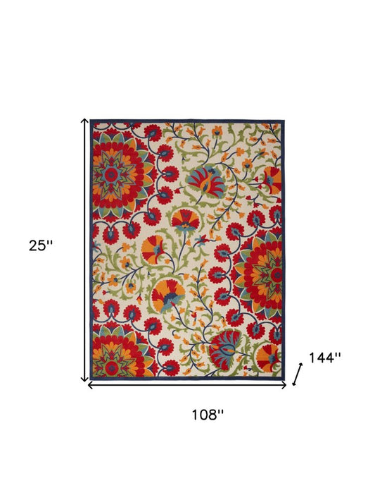 9' X 12' Red And Ivory Indoor Outdoor Area Rug