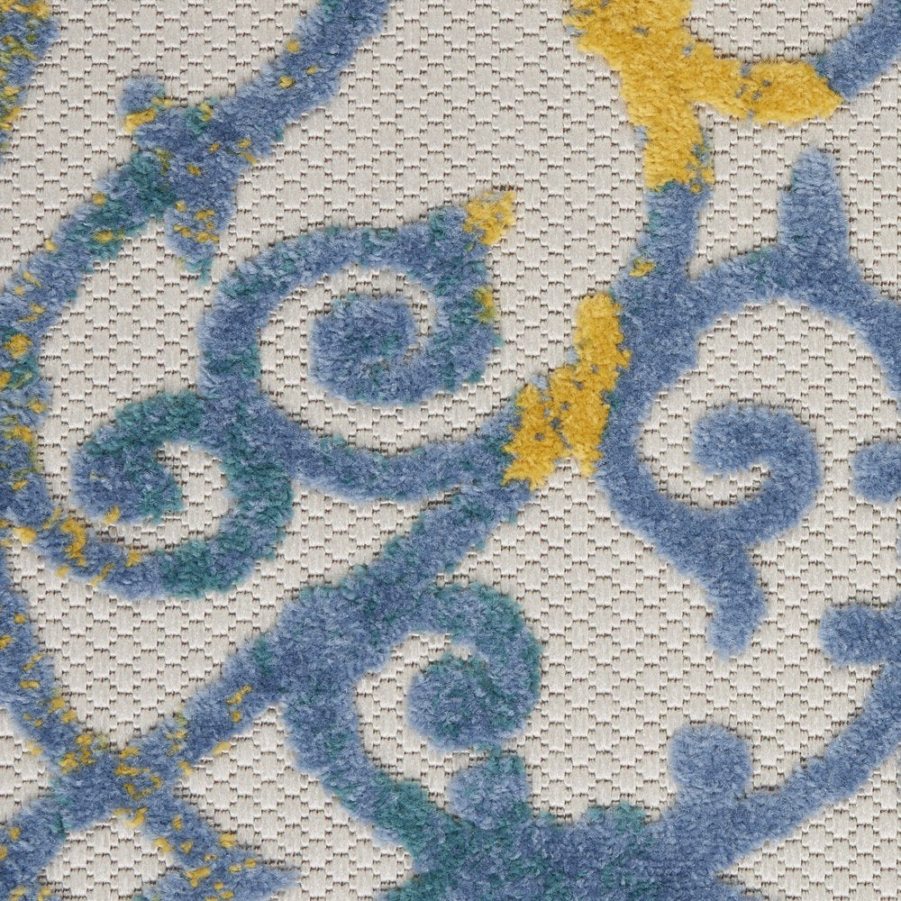 6' Ivory And Blue Indoor Outdoor Area Rug