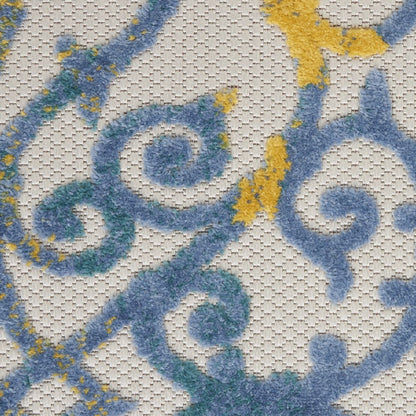 6' Ivory And Blue Indoor Outdoor Area Rug