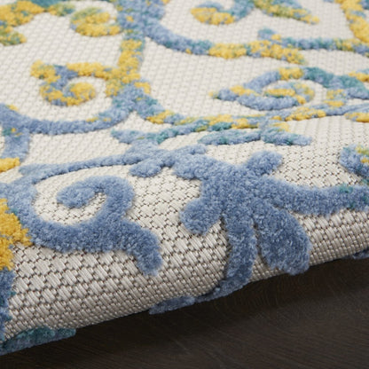 6' Ivory And Blue Indoor Outdoor Area Rug