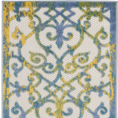 6' Ivory And Blue Indoor Outdoor Area Rug