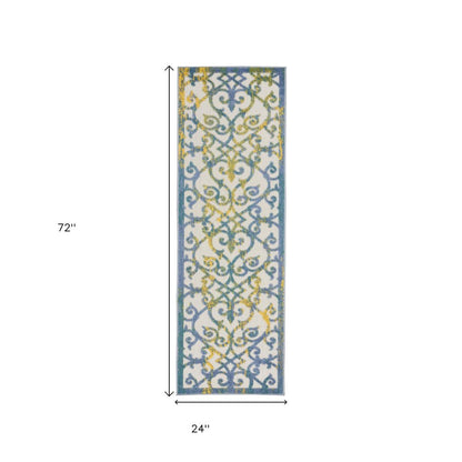 6' Ivory And Blue Indoor Outdoor Area Rug