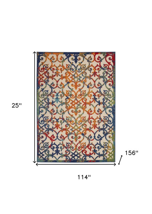 10' X 13' Ivory And Blue Indoor Outdoor Area Rug