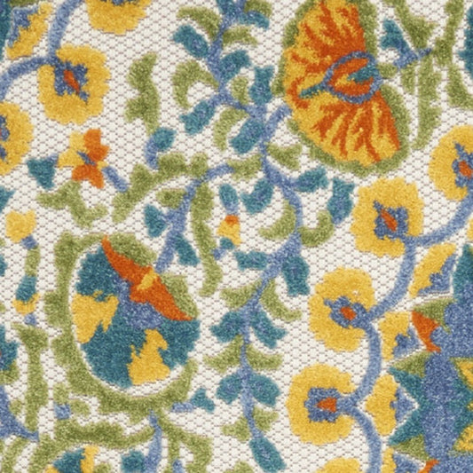 10' Blue And Yellow Indoor Outdoor Runner Rug
