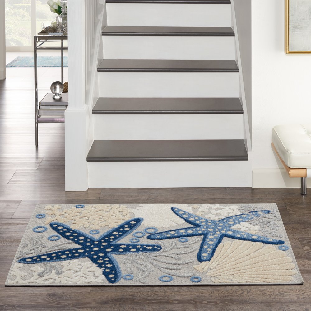 3' X 4' Blue And Gray Indoor Outdoor Area Rug