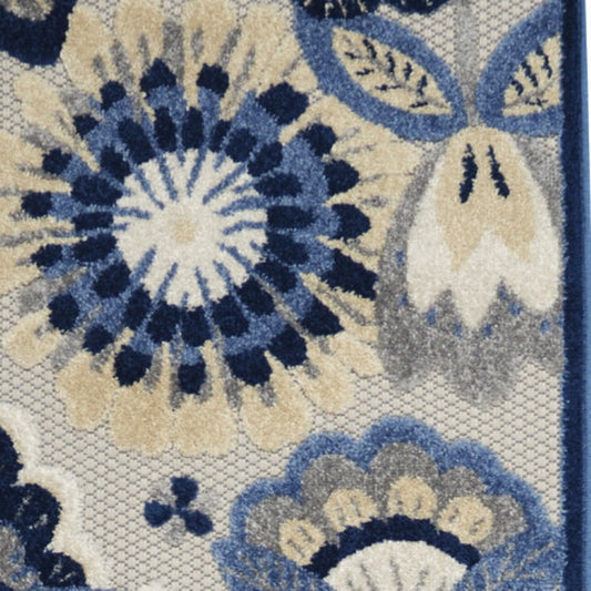 10' Blue And Gray Indoor Outdoor Runner Rug