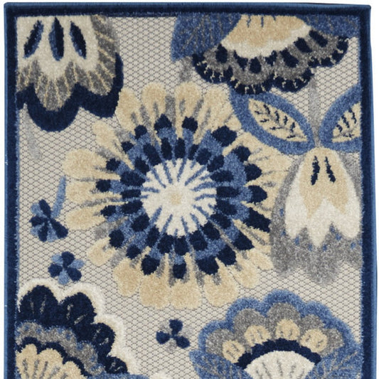 10' Blue And Gray Indoor Outdoor Runner Rug