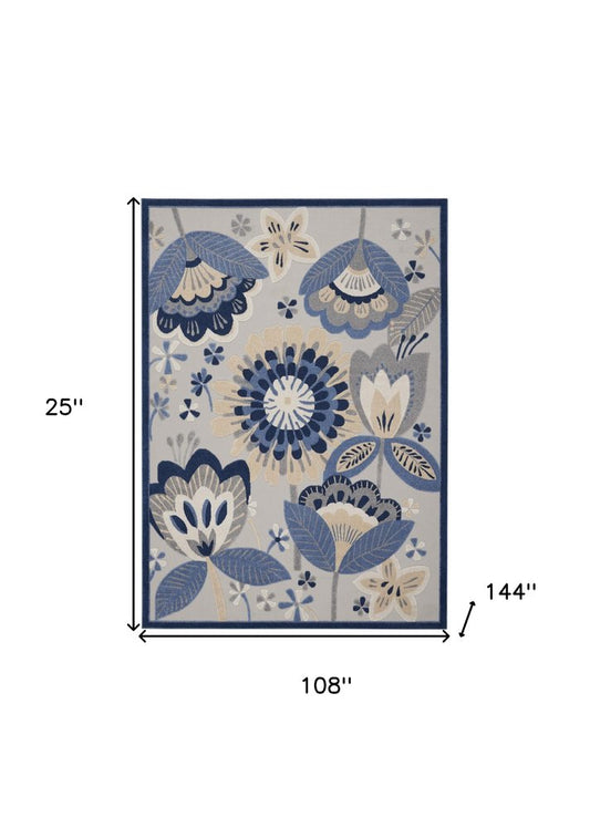 9' X 12' Blue And Gray Indoor Outdoor Area Rug