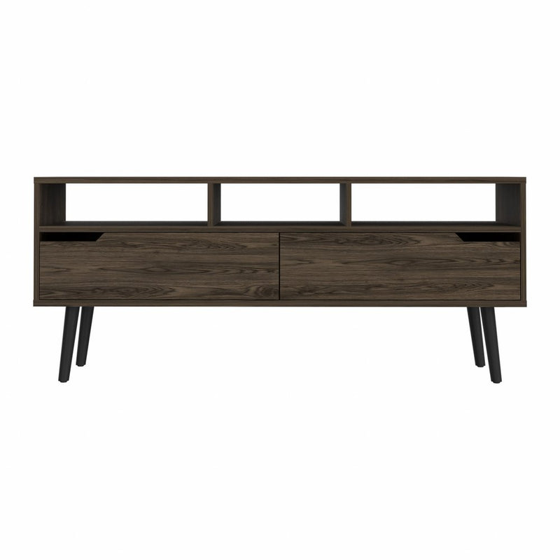 54" Dark Brown Walnut Enclosed and Open Storage TV Stand