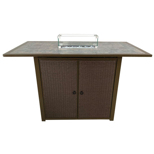 50000 BTU 60" Brown And Clear Glass, Steel Propane Rectangular Fire pit table With Cover