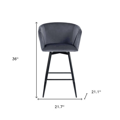 Set of Two 28" Gray And Black Velvet And Steel Bar Chairs