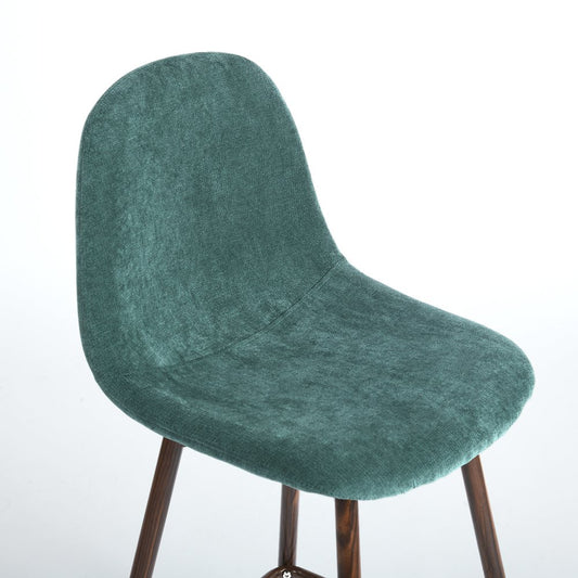 Set of Two 26" Green And Brown Velvet And Steel Counter Height Bar Chairs