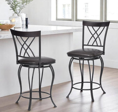 Set of Two 24" Black Manufactured Wood and Steel Counter Height Swivel Bar Chairs