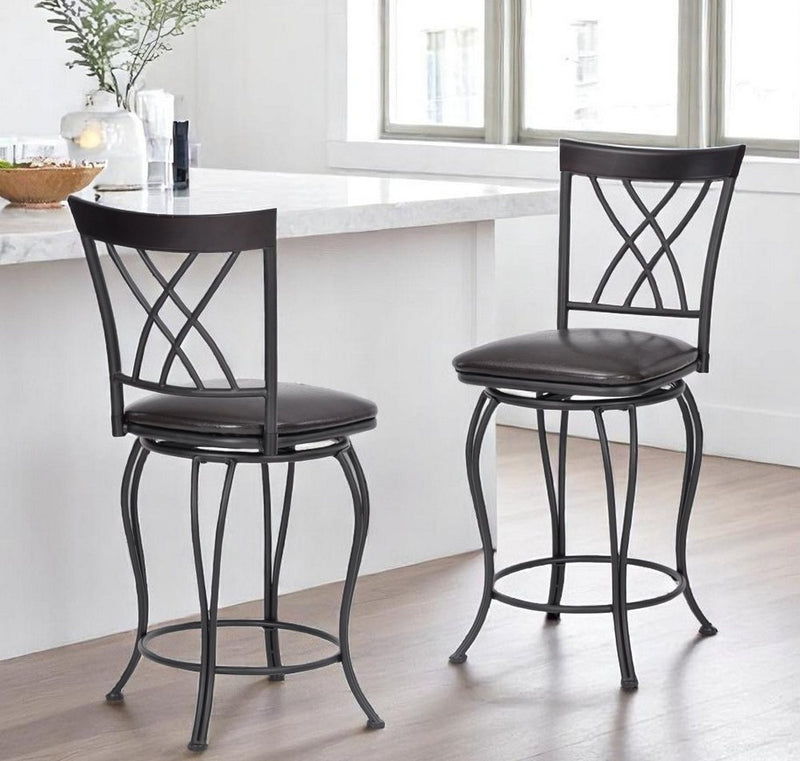 Set of Two 24" Black Manufactured Wood and Steel Counter Height Swivel Bar Chairs