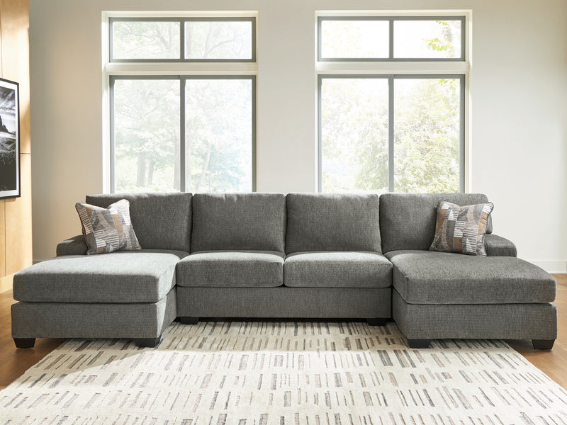 Evee Outdoor & More - Ashley Furniture - Revenna Sectional - RAF 3-Piece Sectional with Double Chaise / Greystone - PC48405S3