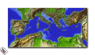 Mediterranean Topographic Map - Educational Wall Art