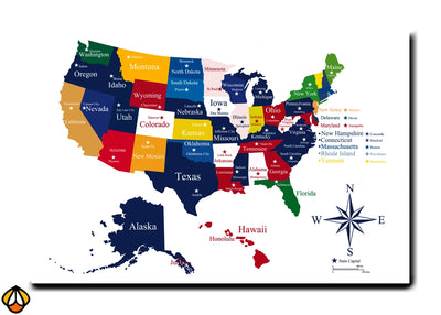 United States Political Map - State Capitals and Highlights