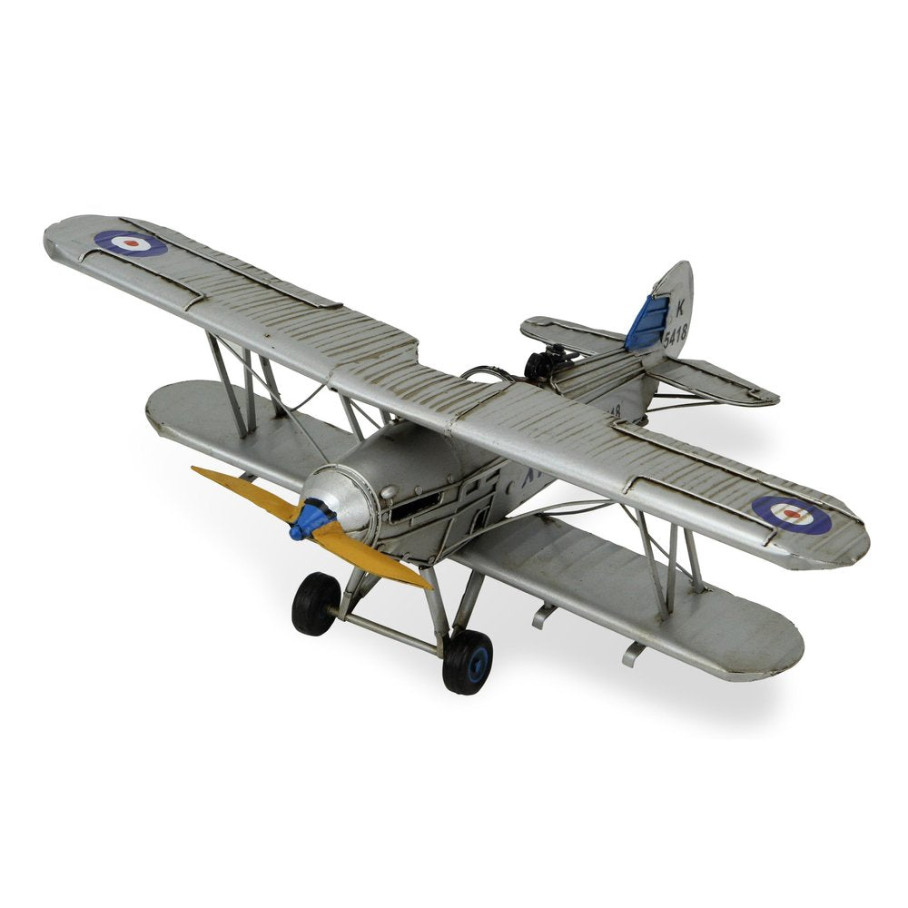 5" Blue and Gray Metal Hand Painted Model Airplane Tabletop Sculpture