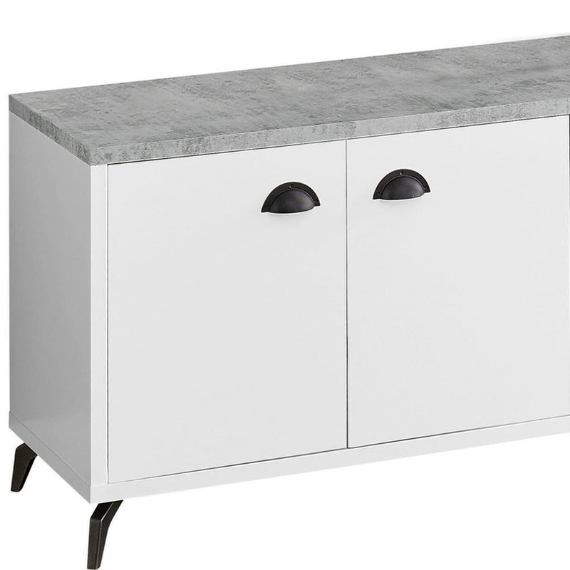 60" White Cabinet Enclosed Storage TV Stand