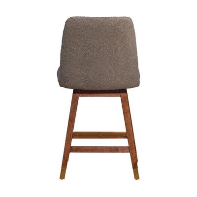 26" Taupe and Brown Solid Wood Counter Height Swivel Bar Chair