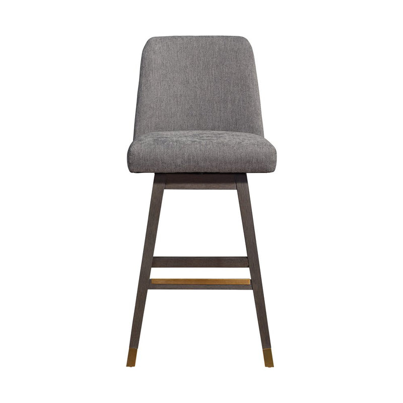 30" Gray and Brown Fabric and Solid Wood Swivel Bar Chair
