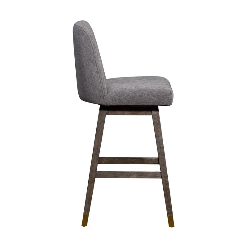 30" Gray and Brown Fabric and Solid Wood Swivel Bar Chair
