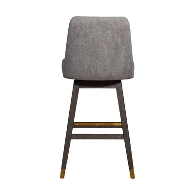 30" Gray and Brown Fabric and Solid Wood Swivel Bar Chair