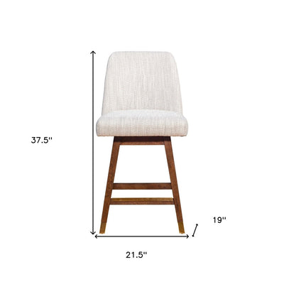 Beige And Brown Solid Wood Swivel Counter Height Bar Chair