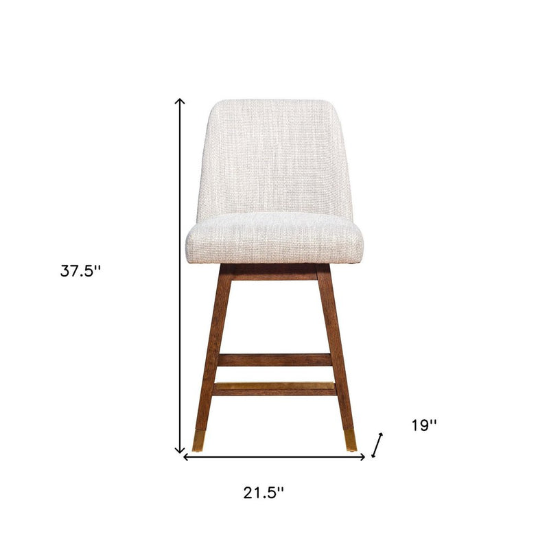 Beige And Brown Solid Wood Swivel Counter Height Bar Chair