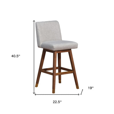 Taupe and Brown Solid Wood Bar Height Swivel Bar Chair