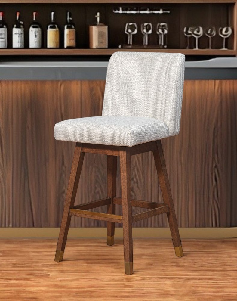 Taupe and Brown Solid Wood Bar Height Swivel Bar Chair