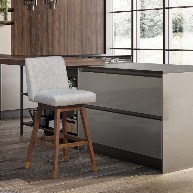 Taupe and Brown Solid Wood Bar Height Swivel Bar Chair