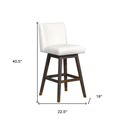 30" Pearl and Gray Upholstered and Solid Wood Bar Height Swivel Bar Chair