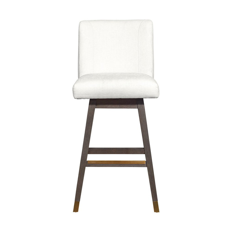 30" Pearl and Gray Upholstered and Solid Wood Bar Height Swivel Bar Chair
