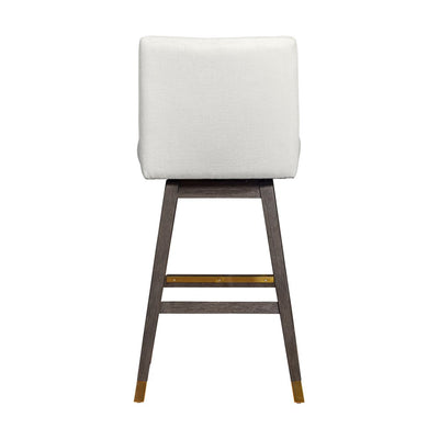 30" Pearl and Gray Upholstered and Solid Wood Bar Height Swivel Bar Chair