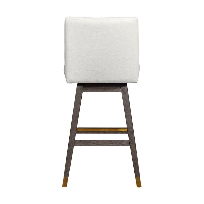 30" Pearl and Gray Upholstered and Solid Wood Bar Height Swivel Bar Chair