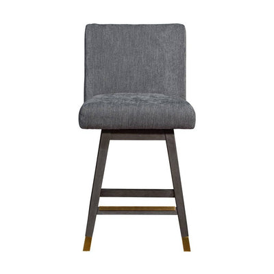 26" Gray and Brown Solid Wood Counter Height Swivel Bar Chair