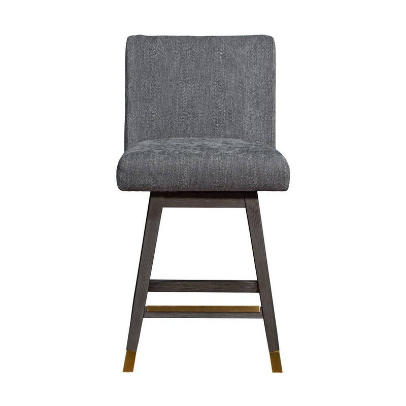 26" Gray and Brown Solid Wood Counter Height Swivel Bar Chair