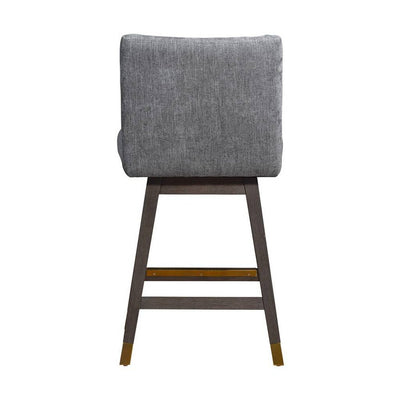 26" Gray and Brown Solid Wood Counter Height Swivel Bar Chair