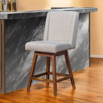 26" Taupe and Brown Solid Wood Swivel Bar Chair