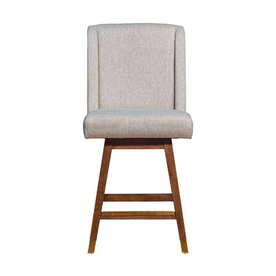 26" Taupe and Brown Solid Wood Swivel Bar Chair