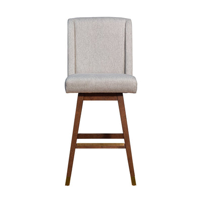 30" Taupe And Brown Solid Wood Swivel Bar Chair