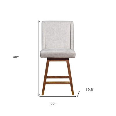 26" Beige and Brown Fabric and Solid Wood Counter Height Swivel Bar Chair