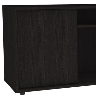 59" Brown and Black Cabinet Enclosed Storage TV Stand