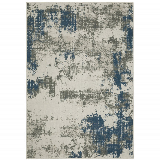 2' X 7' Blue and Beige Abstract Stain Resistant Indoor Outdoor Area Rug