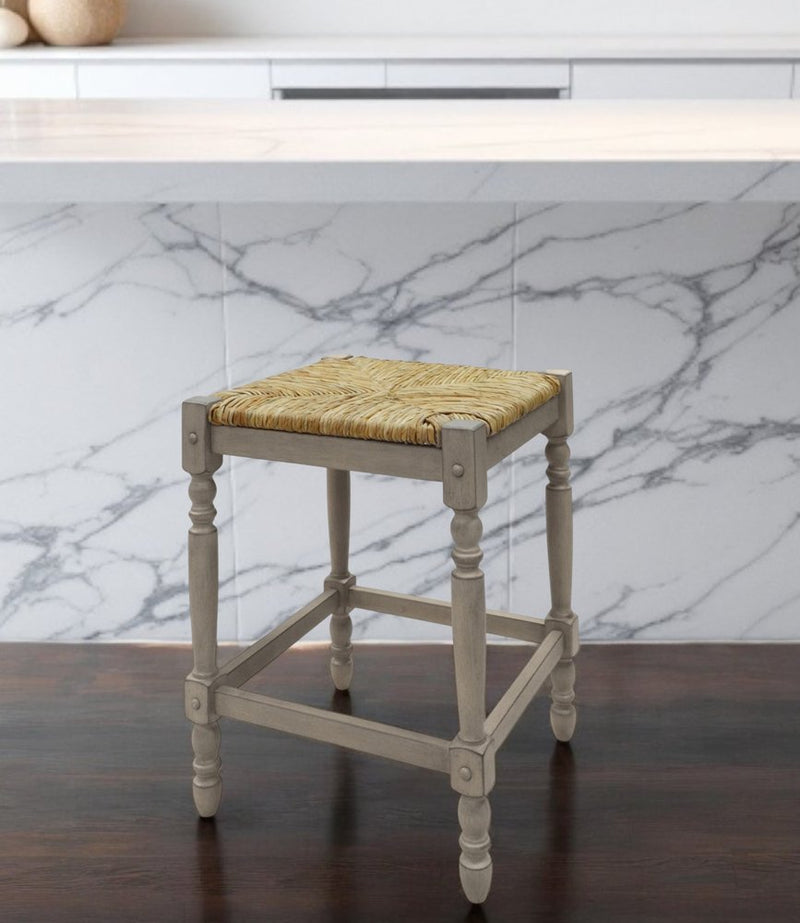 24" Natural And Gray Solid Wood Backless Counter Height Bar Chair