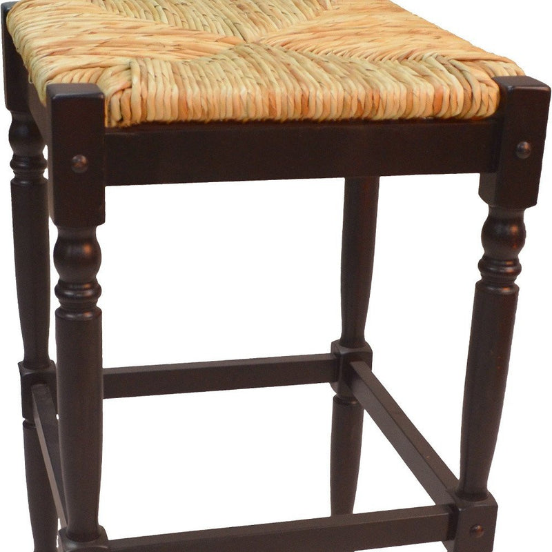 29" Natural and Espresso Wicker and Solid Wood Backless Bar Height Bar Chair