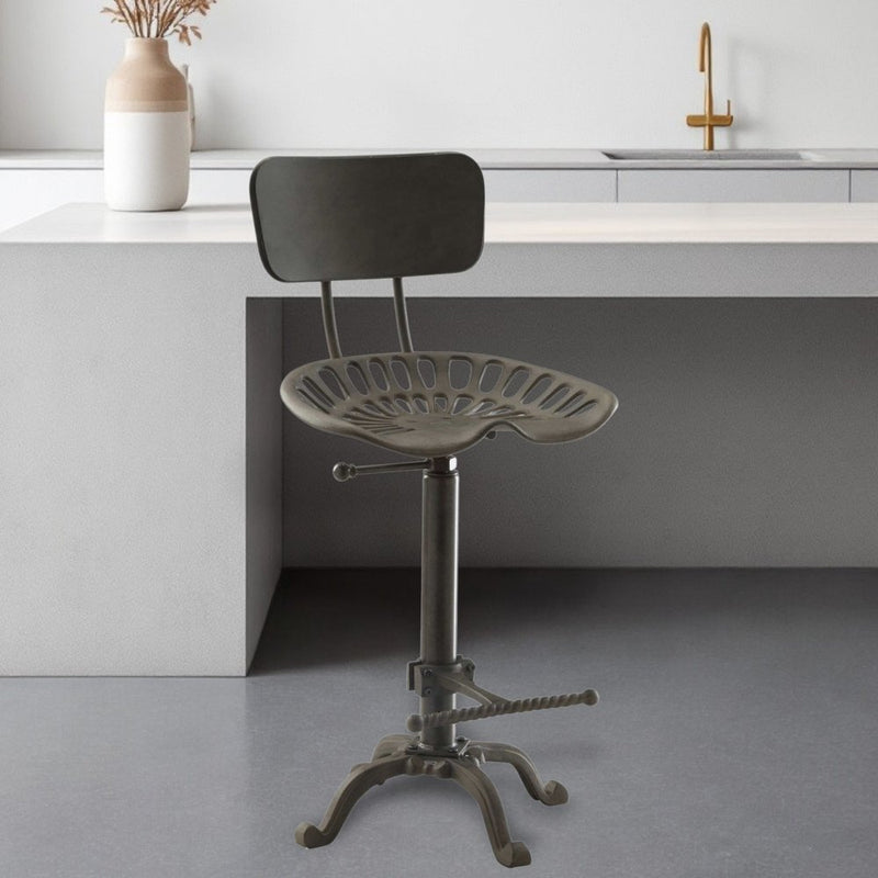 Gray Iron Low Back Adjustable Height Bar Chair