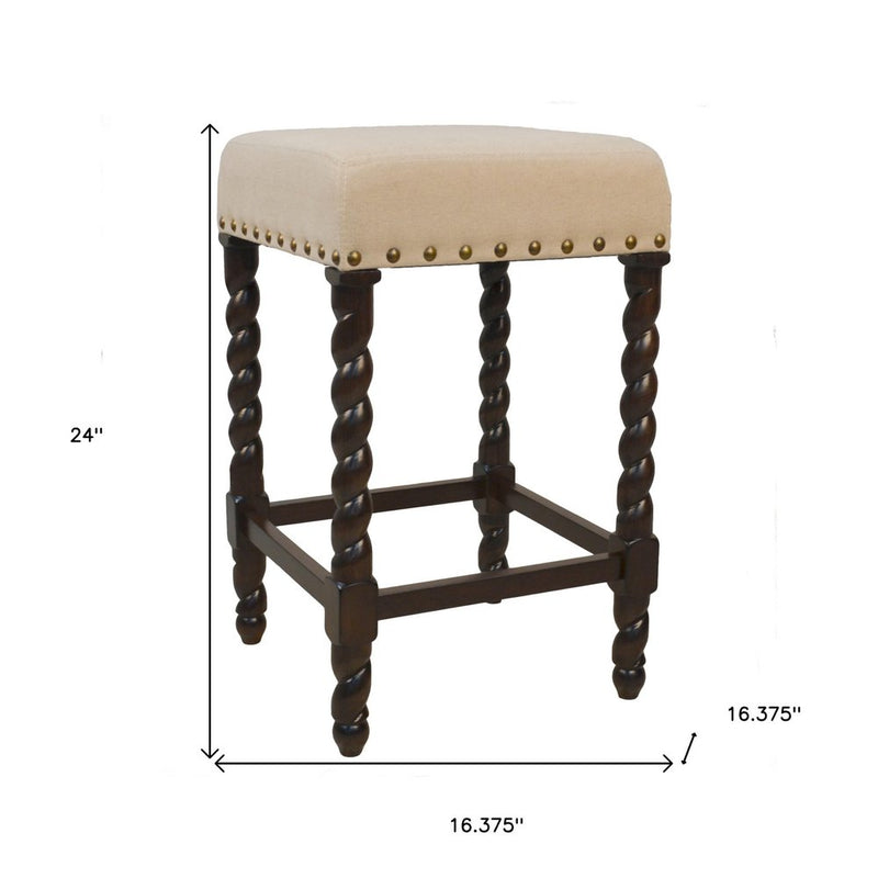 24" Cream And Espresso Solid Wood Backless Counter Height Bar Chair