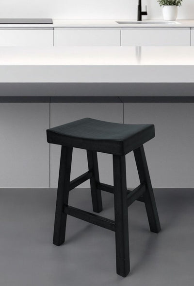 25" Black Solid Wood Backless Counter Height Bar Chair